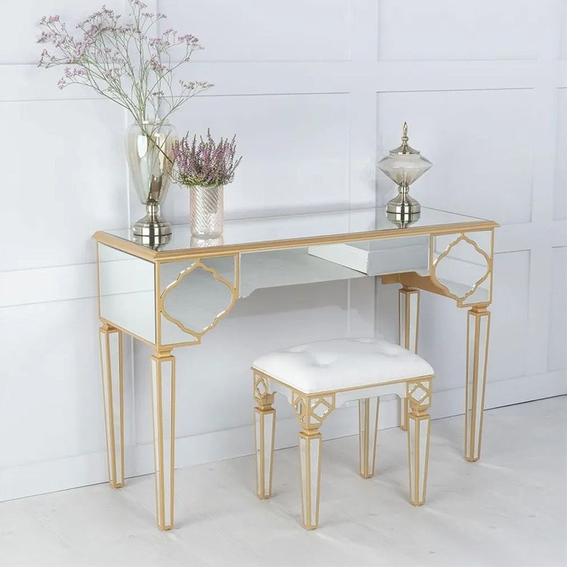 Bari Mirrored Gold Trim Dressing Table