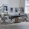 Piazza Black Ceramic Extending Pedestal Dining Set - Altavista Grey Fabric Swivel Dining Chair