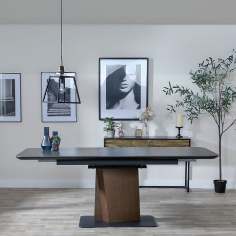 Piazza Black Ceramic Extending Dining Table with Bronze Pedestal Base - 160cm-200cm