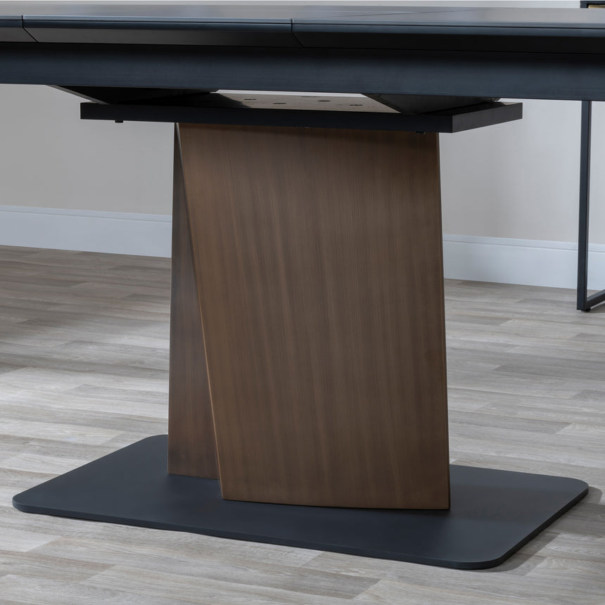 Piazza Black Ceramic Extending Dining Table with Bronze Pedestal Base - 160cm-200cm