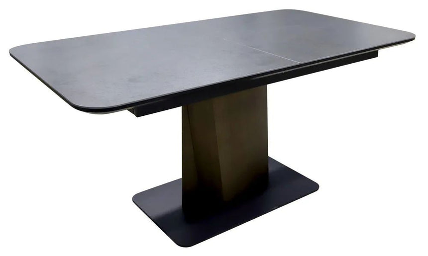 Piazza Black Ceramic Extending Dining Table with Bronze Pedestal Base - 160cm-200cm