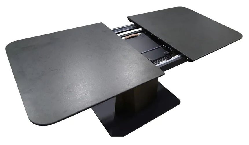 Piazza Black Ceramic Extending Dining Table with Bronze Pedestal Base - 160cm-200cm