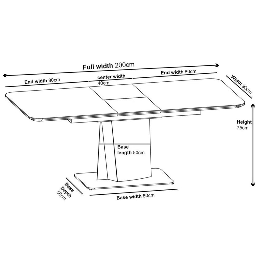 Piazza Black Ceramic Extending Dining Table with Bronze Pedestal Base - 160cm-200cm