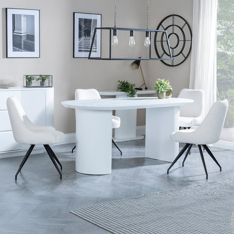 Chadwell White Marble Effect Oval Dining Set - Diana Velvet Fabric Swivel Dining Chair
