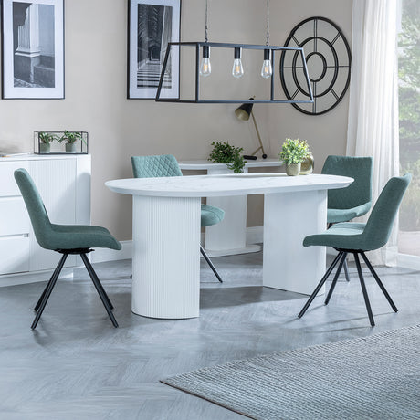 Chadwell White Marble Effect Oval Dining Set - Messina Fabric Swivel Dining Chair