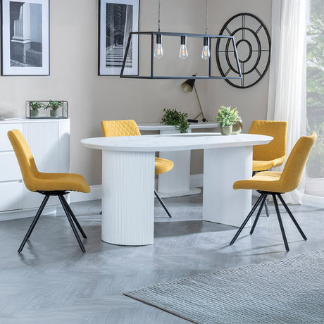 Chadwell White Marble Effect Oval Dining Set - Messina Fabric Swivel Dining Chair