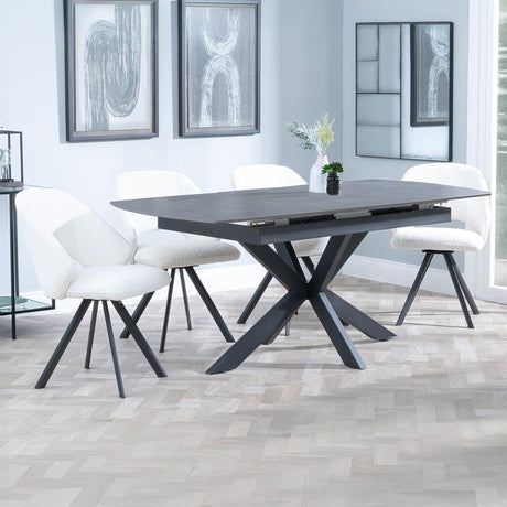Charlotte Grey Ceramic Extending Dining Set - Burano Velvet Fabric Swivel Dining Chair