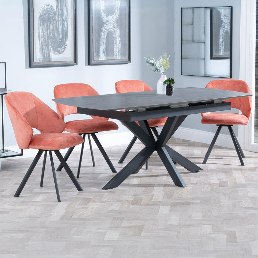 Charlotte Grey Ceramic Extending Dining Set - Burano Velvet Fabric Swivel Dining Chair