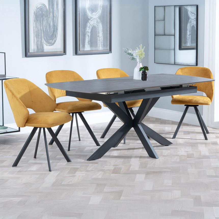 Charlotte Grey Ceramic Extending Dining Set - Burano Velvet Fabric Swivel Dining Chair