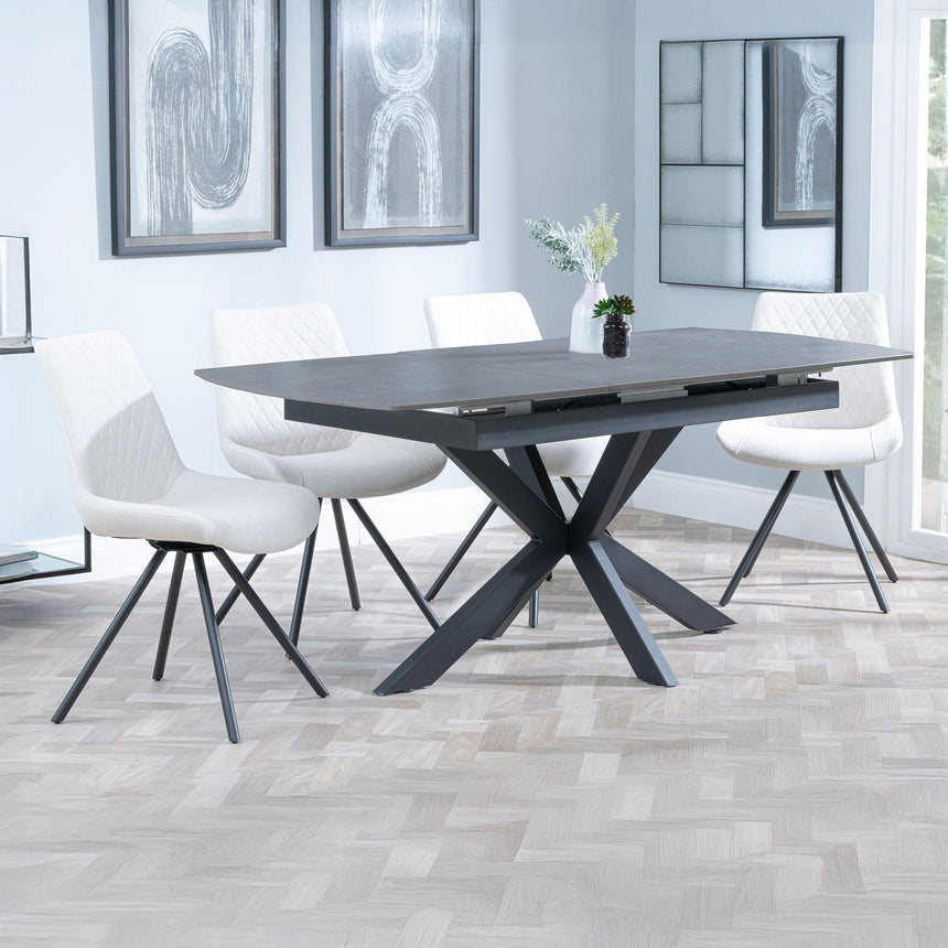 Charlotte Grey Ceramic Extending Dining Set - Messina Fabric Swivel Dining Chair