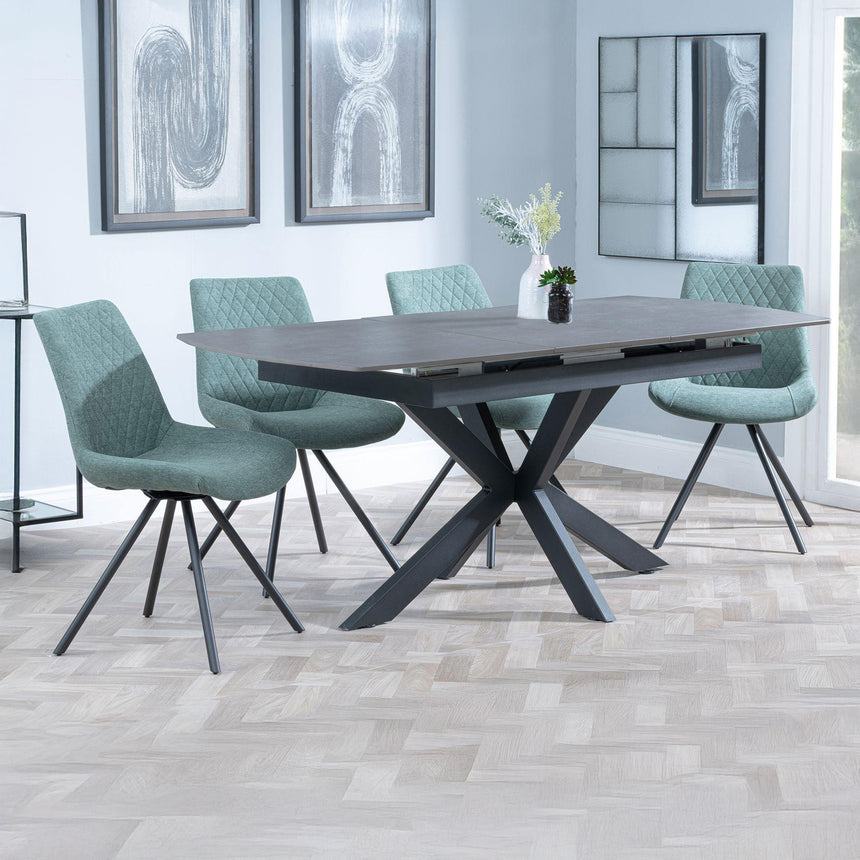 Charlotte Grey Ceramic Extending Dining Set - Messina Fabric Swivel Dining Chair