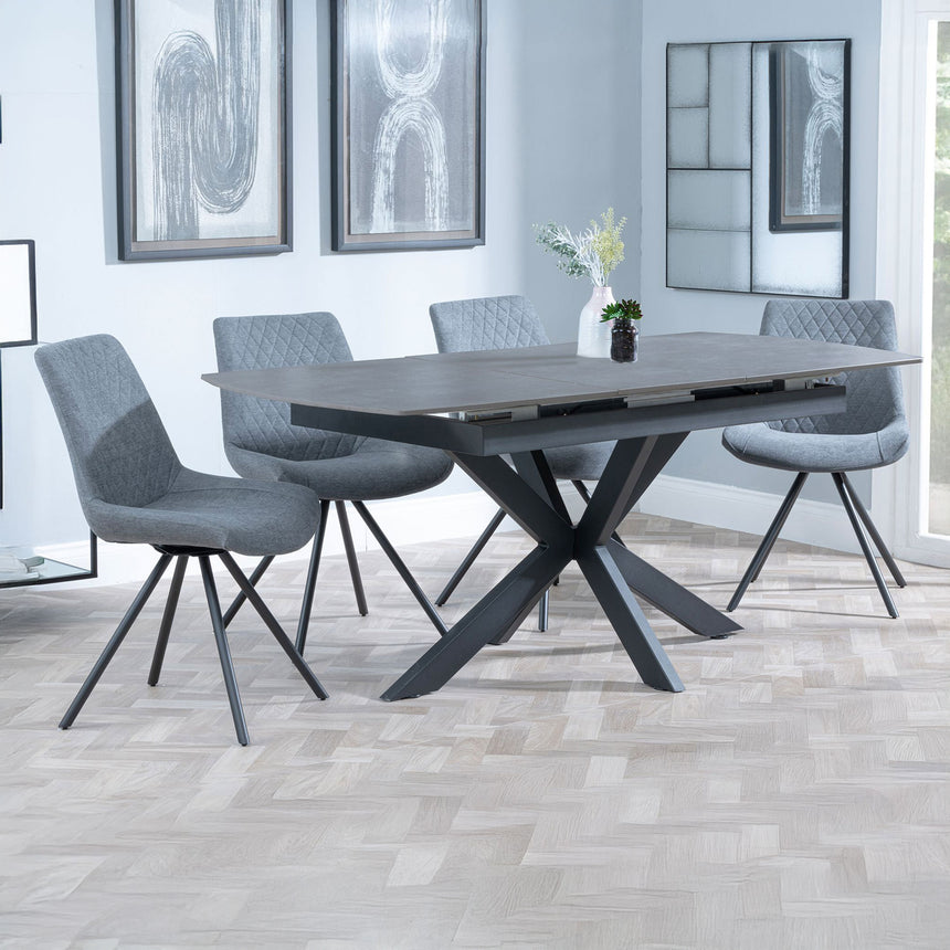 Charlotte Grey Ceramic Extending Dining Set - Messina Fabric Swivel Dining Chair