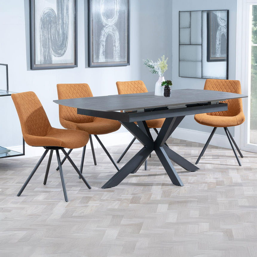 Charlotte Grey Ceramic Extending Dining Set - Messina Fabric Swivel Dining Chair