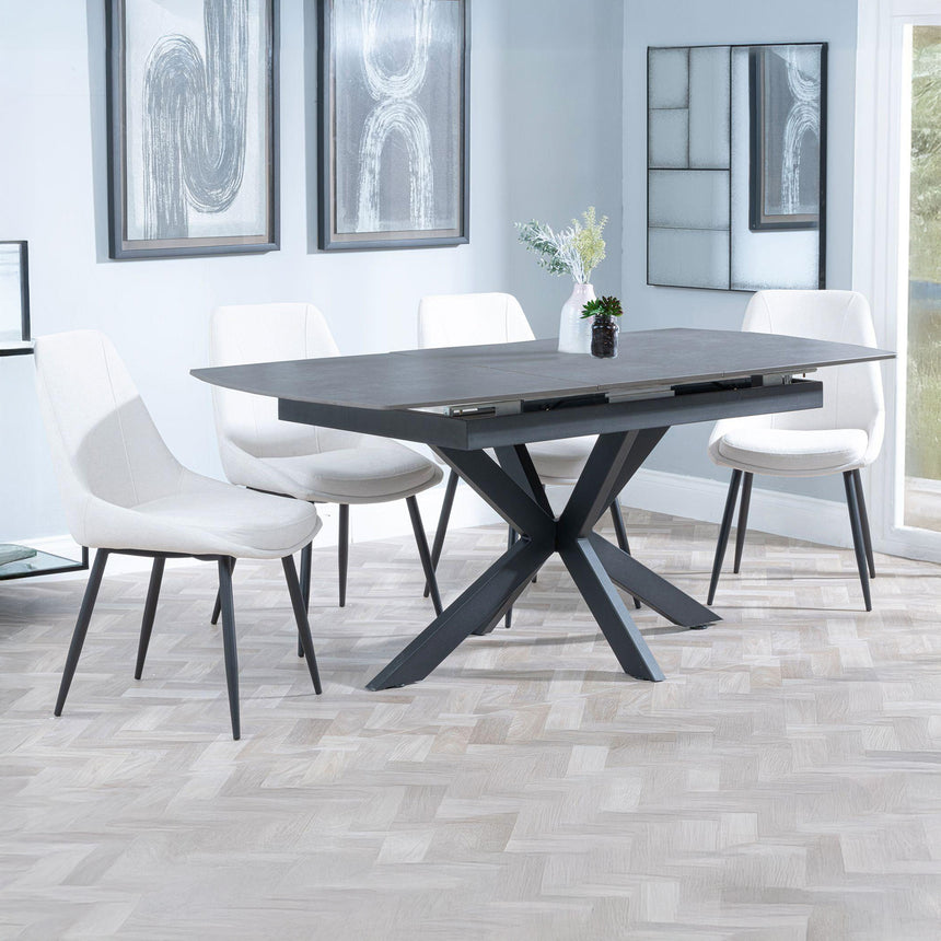 Charlotte Grey Ceramic Extending Dining Set - Rovereto Fabric Dining Chair
