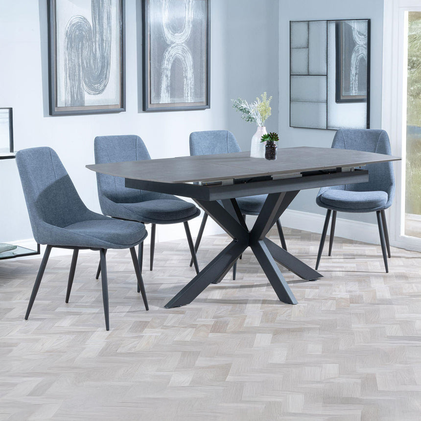 Charlotte Grey Ceramic Extending Dining Set - Rovereto Fabric Dining Chair