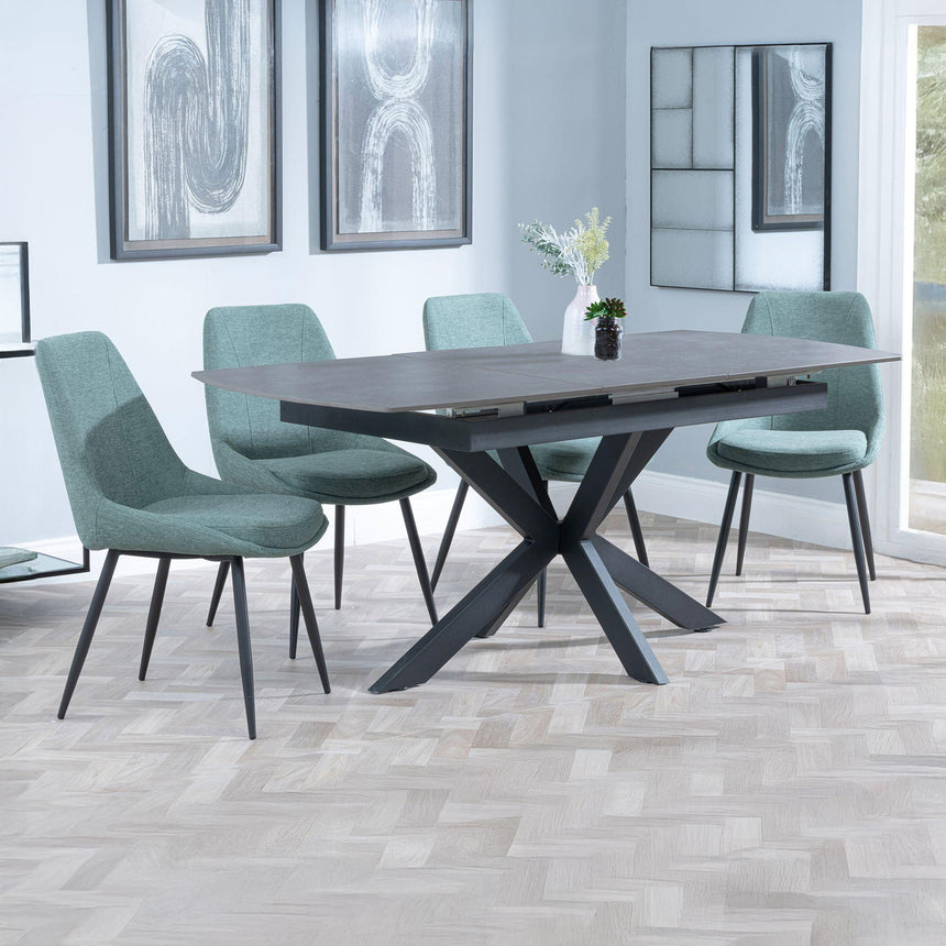 Charlotte Grey Ceramic Extending Dining Set - Rovereto Fabric Dining Chair