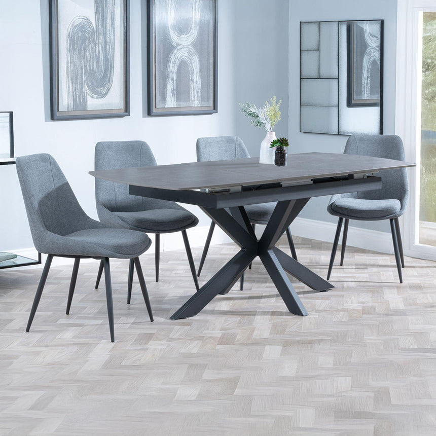Charlotte Grey Ceramic Extending Dining Set - Rovereto Fabric Dining Chair