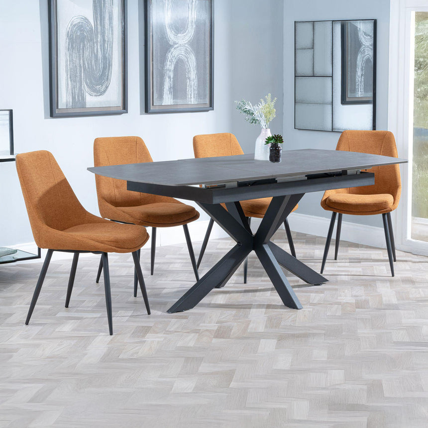 Charlotte Grey Ceramic Extending Dining Set - Rovereto Fabric Dining Chair