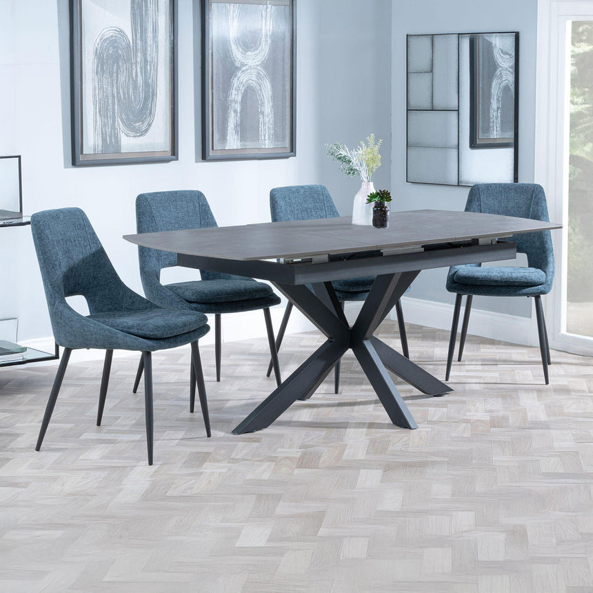 Charlotte Grey Ceramic Extending Dining Set - Stansbury Fabric Dining Chair