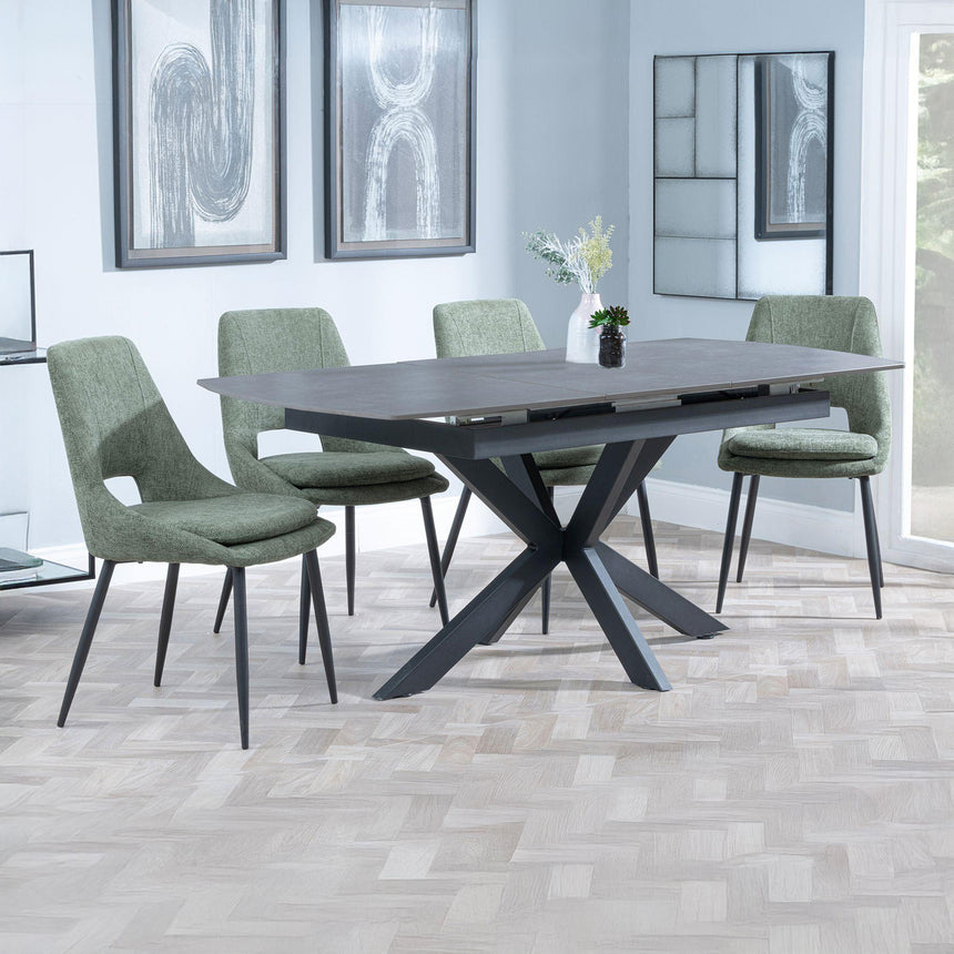 Charlotte Grey Ceramic Extending Dining Set - Stansbury Fabric Dining Chair