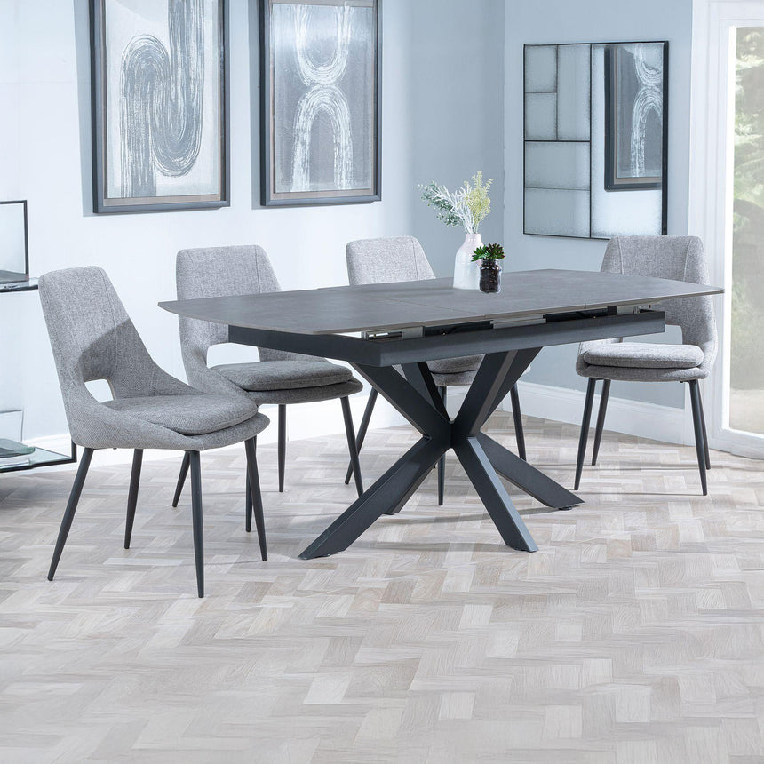 Charlotte Grey Ceramic Extending Dining Set - Stansbury Fabric Dining Chair