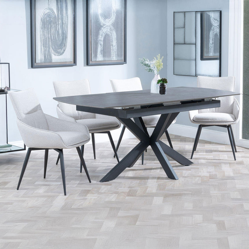 Charlotte Grey Ceramic Extending Dining Set - Torres Fabric Swivel Dining Chair