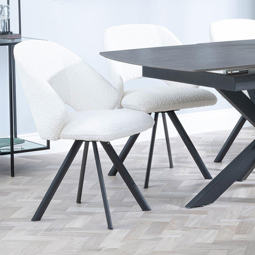 Charlotte Grey Ceramic Extending Dining Set - Burano Velvet Fabric Swivel Dining Chair