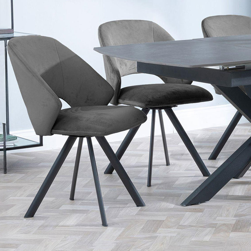Charlotte Grey Ceramic Extending Dining Set - Burano Velvet Fabric Swivel Dining Chair