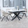 Charlotte White Ceramic Extending Dining Set - Burano Velvet Fabric Swivel Dining Chair