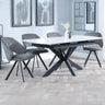Charlotte White Ceramic Extending Dining Set - Burano Velvet Fabric Swivel Dining Chair