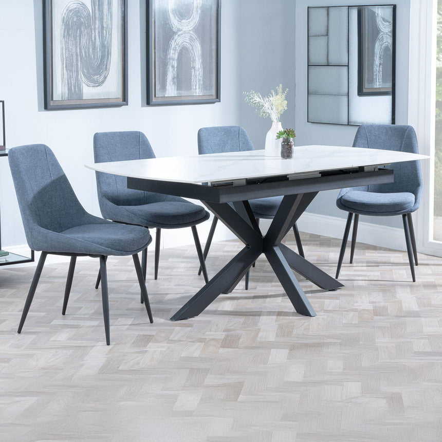 Charlotte White Ceramic Extending Dining Set - Rovereto Fabric Dining Chair