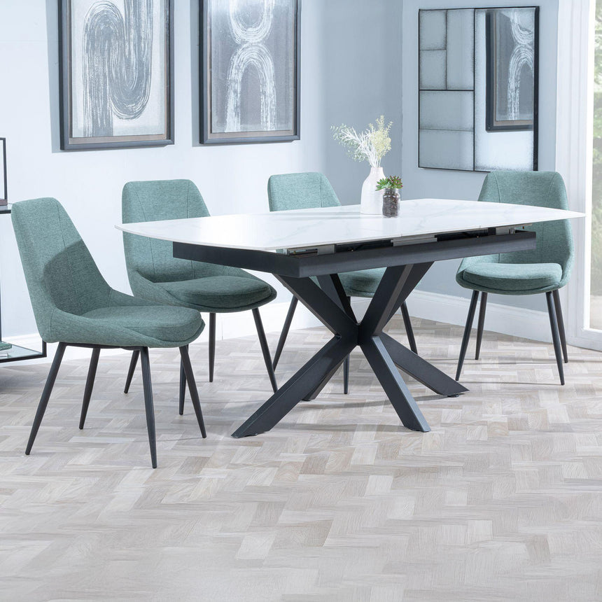Charlotte White Ceramic Extending Dining Set - Rovereto Fabric Dining Chair