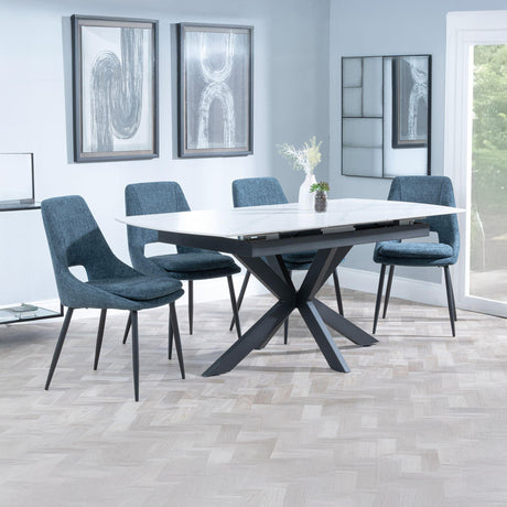 Charlotte White Ceramic Extending Dining Set - Stansbury Fabric Dining Chair