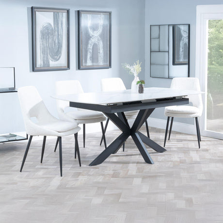 Charlotte White Ceramic Extending Dining Set - Stansbury Fabric Dining Chair