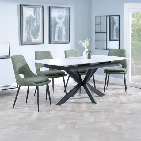 Charlotte White Ceramic Extending Dining Set - Stansbury Fabric Dining Chair
