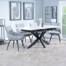 Charlotte White Ceramic Extending Dining Set - Torres Fabric Swivel Dining Chair