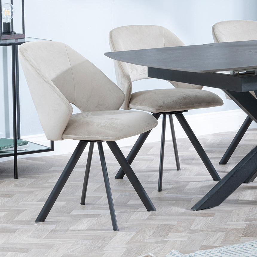 Charlotte Grey Ceramic Extending Dining Set - Burano Velvet Fabric Swivel Dining Chair