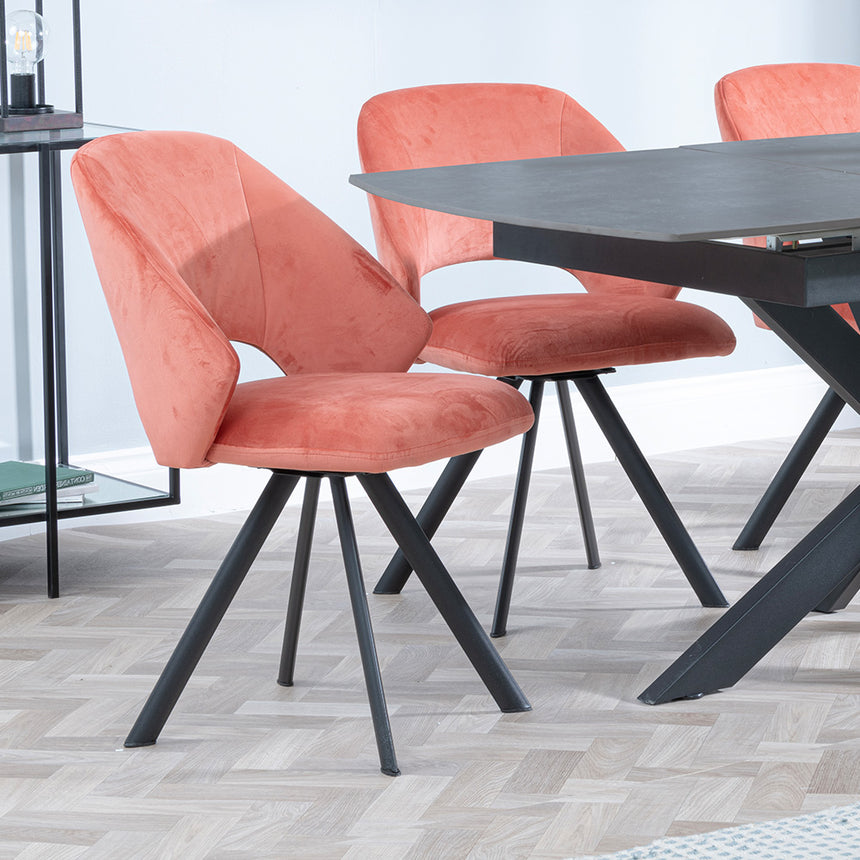 Charlotte Grey Ceramic Extending Dining Set - Burano Velvet Fabric Swivel Dining Chair