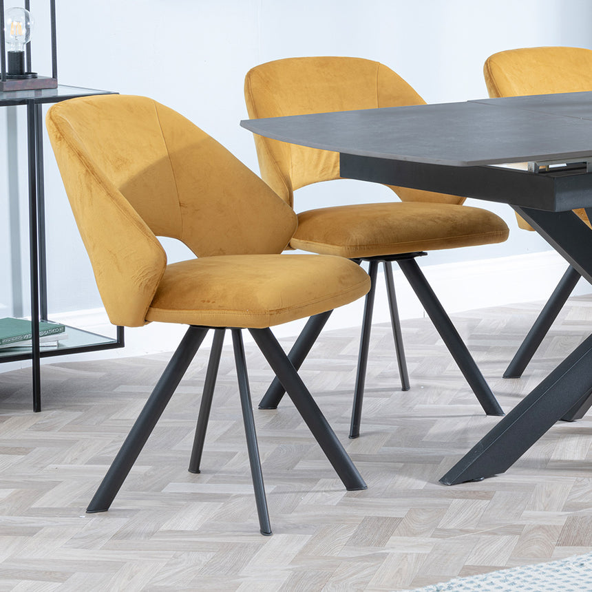 Charlotte Grey Ceramic Extending Dining Set - Burano Velvet Fabric Swivel Dining Chair