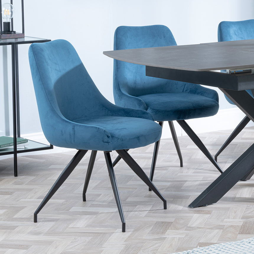 Charlotte Grey Ceramic Extending Dining Set - Diana Velvet Fabric Swivel Dining Chair