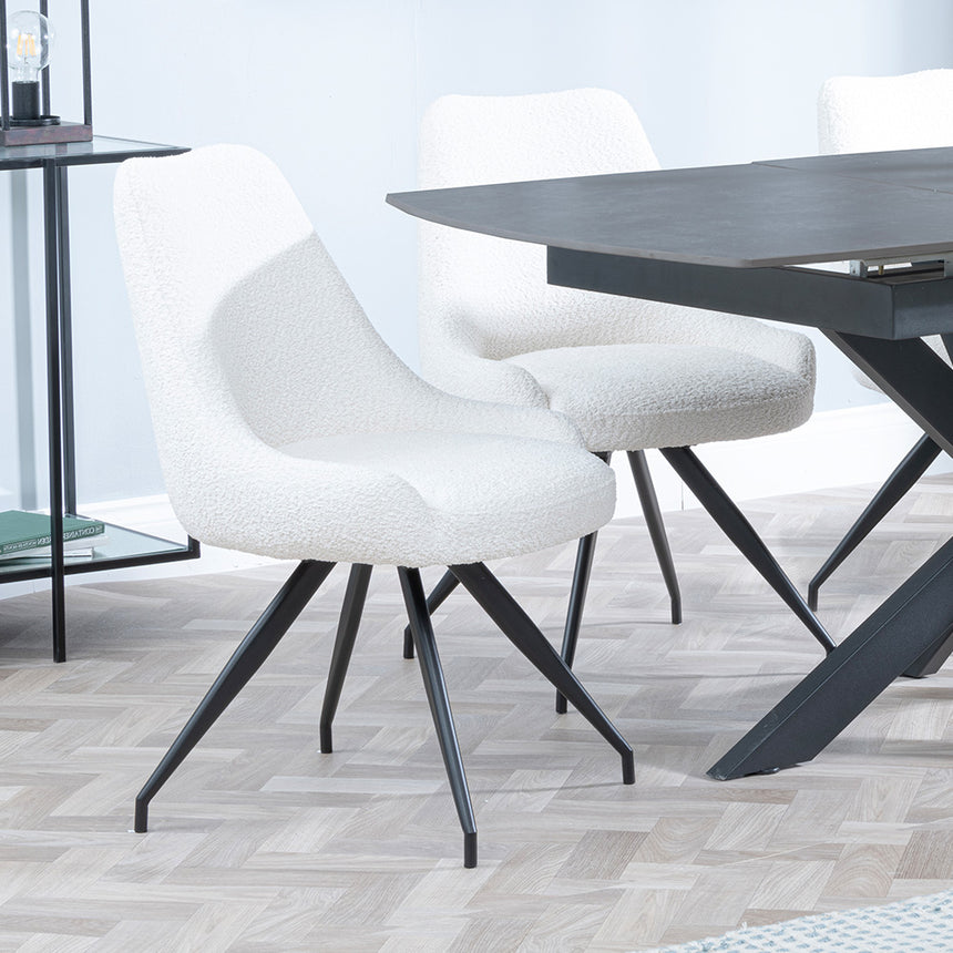 Charlotte Grey Ceramic Extending Dining Set - Diana Velvet Fabric Swivel Dining Chair