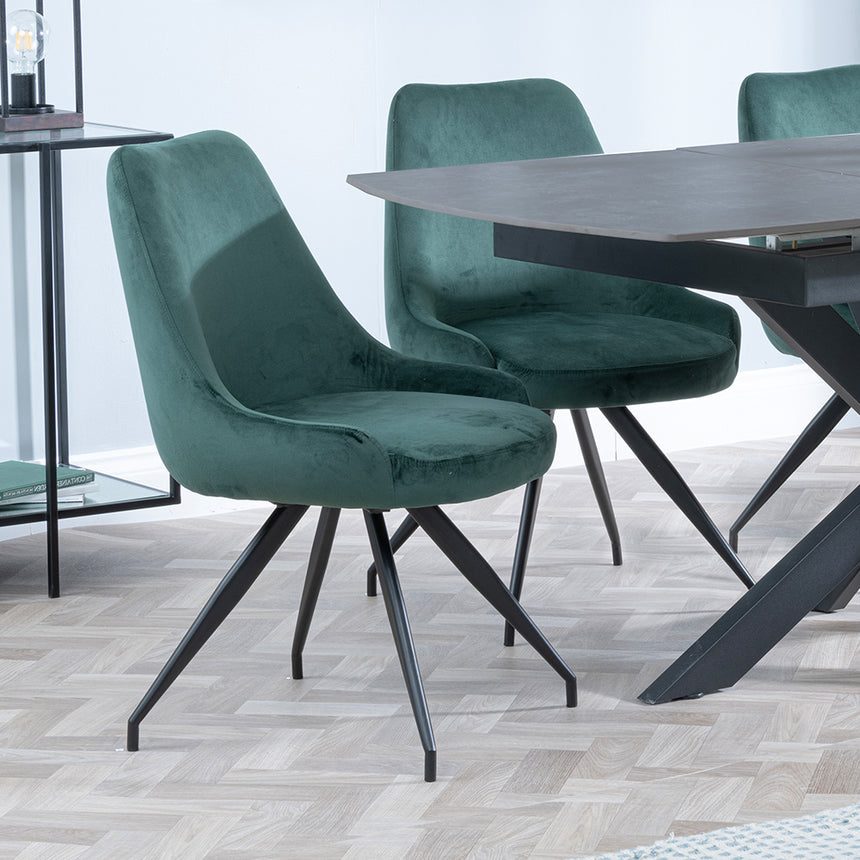 Charlotte Grey Ceramic Extending Dining Set - Diana Velvet Fabric Swivel Dining Chair