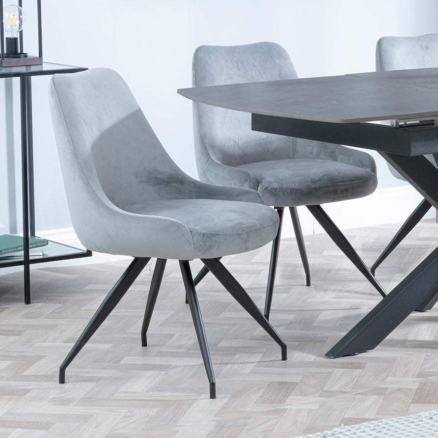 Charlotte Grey Ceramic Extending Dining Set - Diana Velvet Fabric Swivel Dining Chair