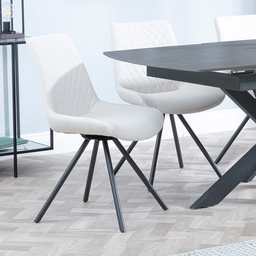 Charlotte Grey Ceramic Extending Dining Set - Messina Fabric Swivel Dining Chair