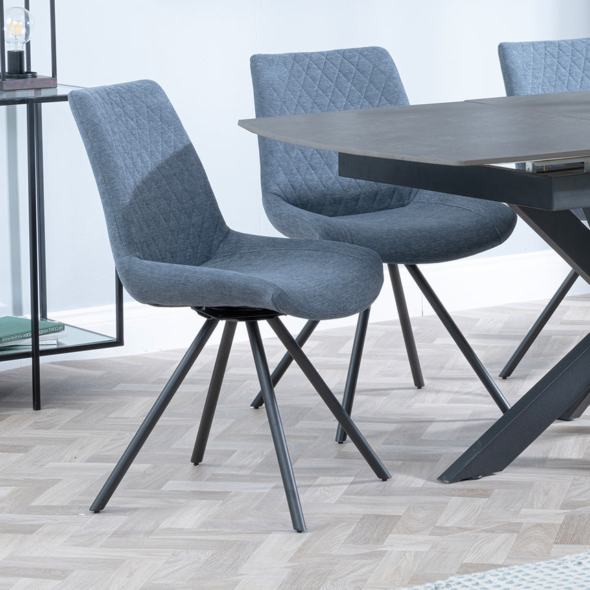 Charlotte Grey Ceramic Extending Dining Set - Messina Fabric Swivel Dining Chair