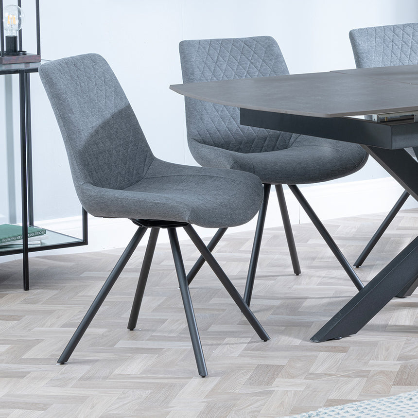 Charlotte Grey Ceramic Extending Dining Set - Messina Fabric Swivel Dining Chair