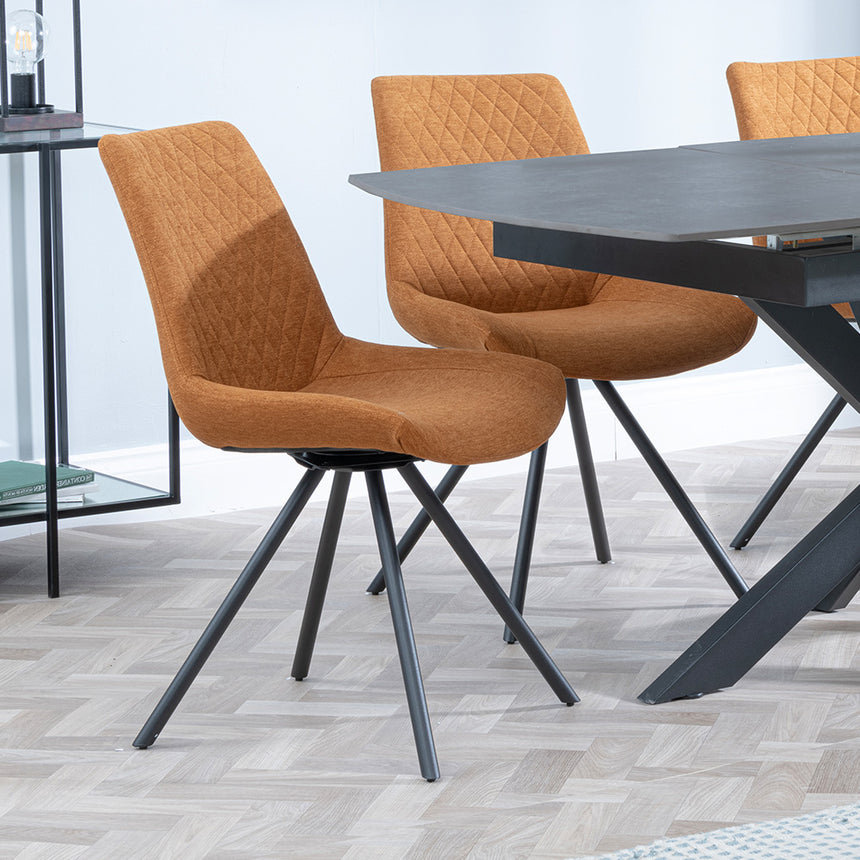 Charlotte Grey Ceramic Extending Dining Set - Messina Fabric Swivel Dining Chair