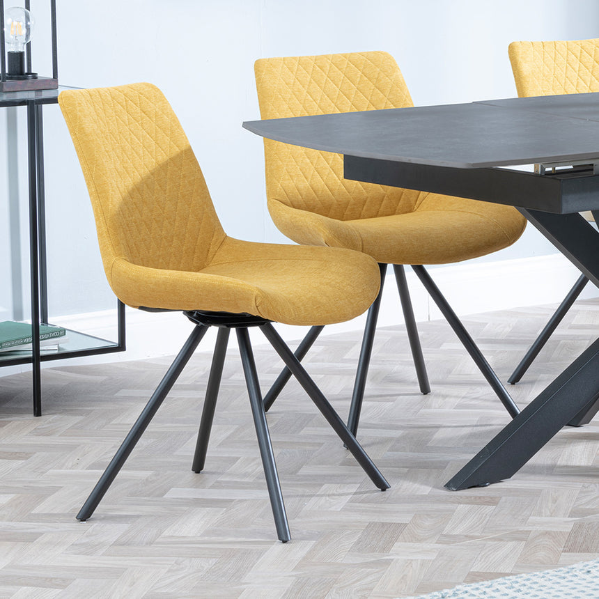Charlotte Grey Ceramic Extending Dining Set - Messina Fabric Swivel Dining Chair
