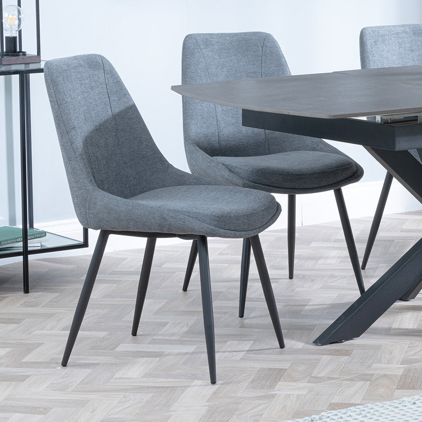 Charlotte Grey Ceramic Extending Dining Set - Rovereto Fabric Dining Chair