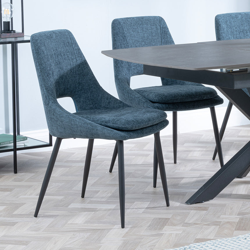 Charlotte Grey Ceramic Extending Dining Set - Stansbury Fabric Dining Chair